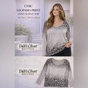 Phil Love Leopard Print Long Sleeve Top Size L Soft Casual Chic